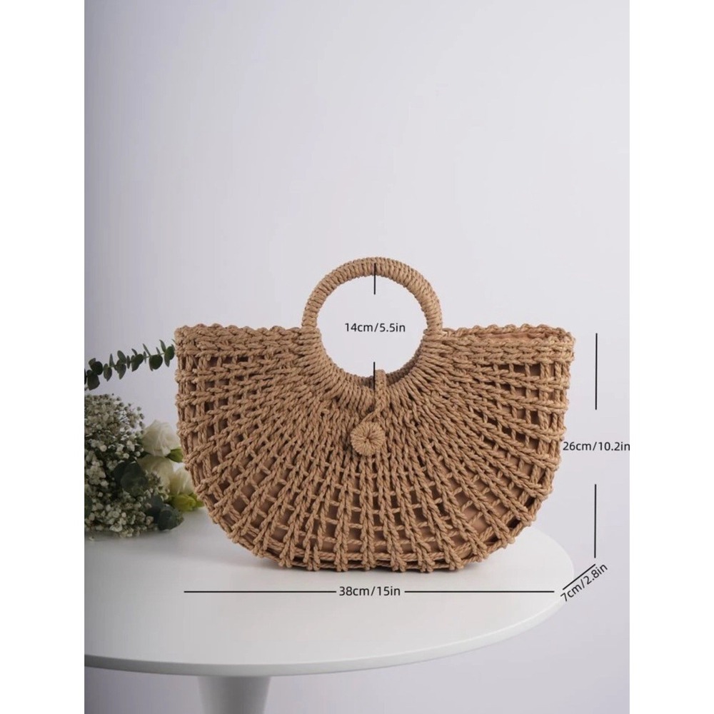 Womens Handmade Straw Handbag Tote Summer Beach Boho Vacation Resort Casual Work - Picture 6 of 8